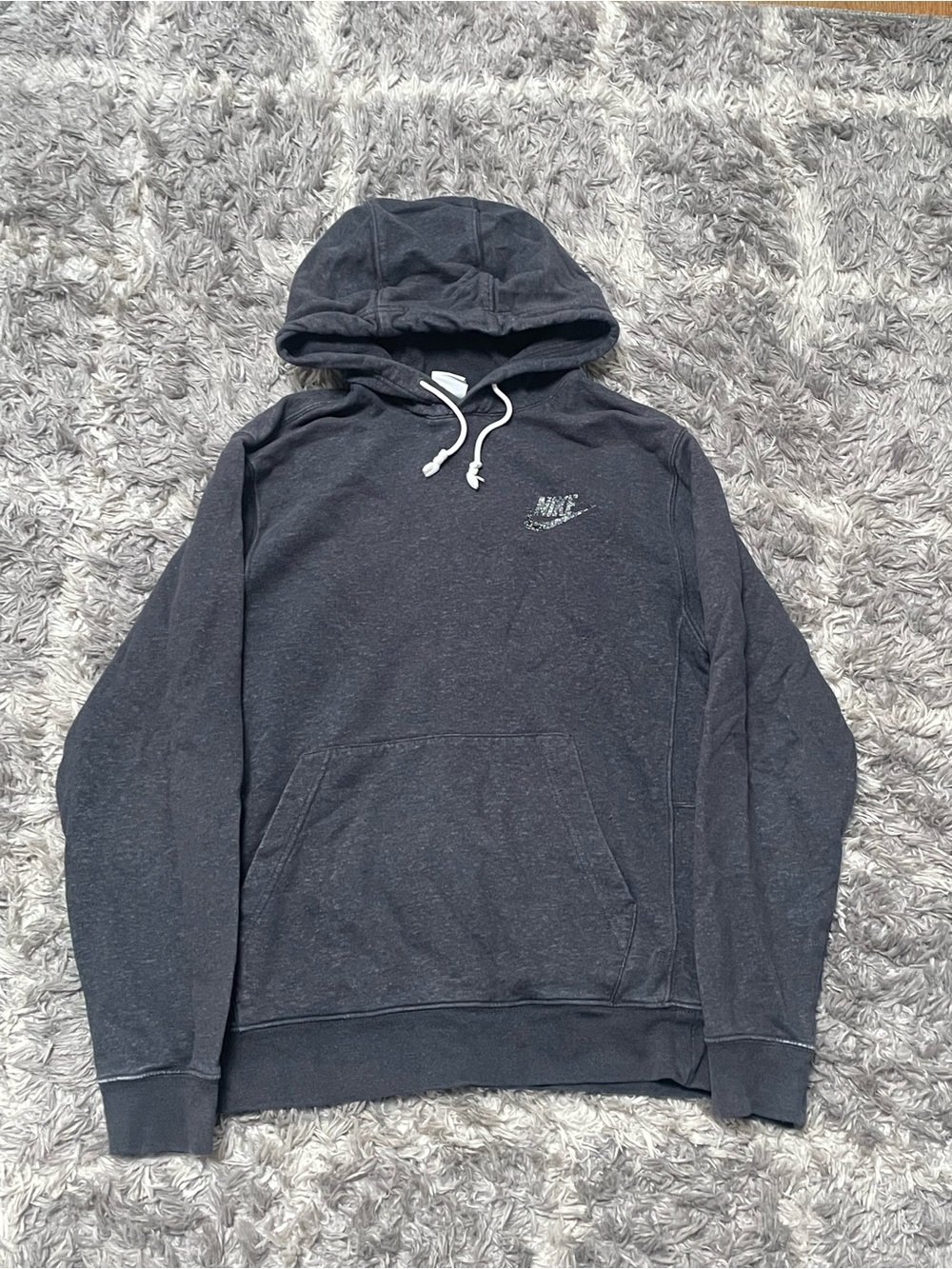 Nike Sportswear Revival Fleece Pullover Hoodie Dark Grey Recycled Grind Logo